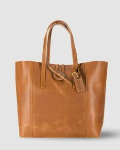 Vintage Glove Leather Tote - Caramel-7396079941